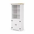 Wooden Bookcase with Shelves and White/Natural Doors
