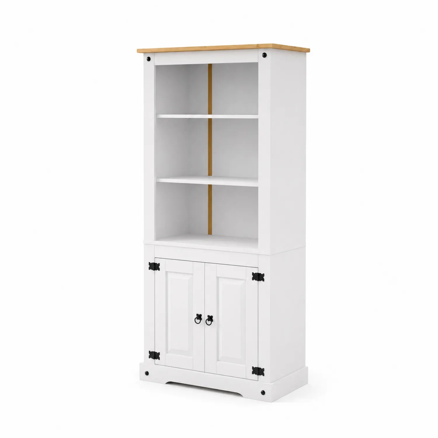 Libreria in Legno con Ripiani e Ante Bianco/Naturale