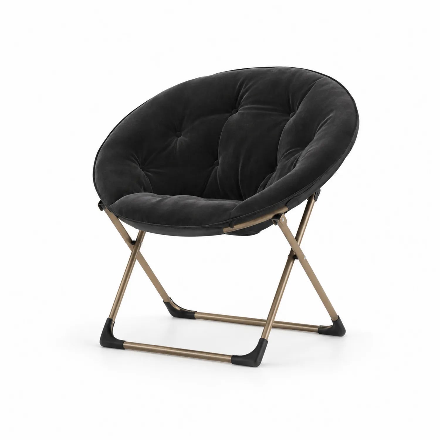 Black velvet folding chair with metal frame