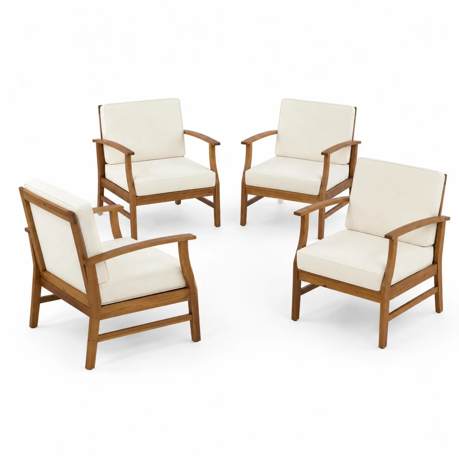 Set di 4 sedie in legno con cuscini crema