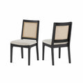 Set di 2 Sedie da Pranzo in Legno Nero e Tessuto Beige