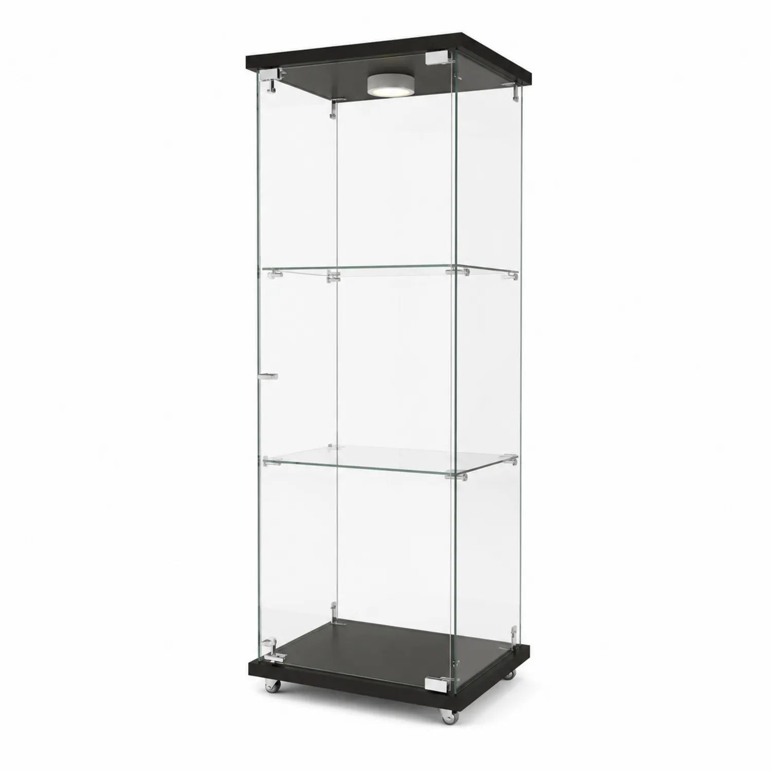 Vetrina in vetro temperato con illuminazione LED e ruote
