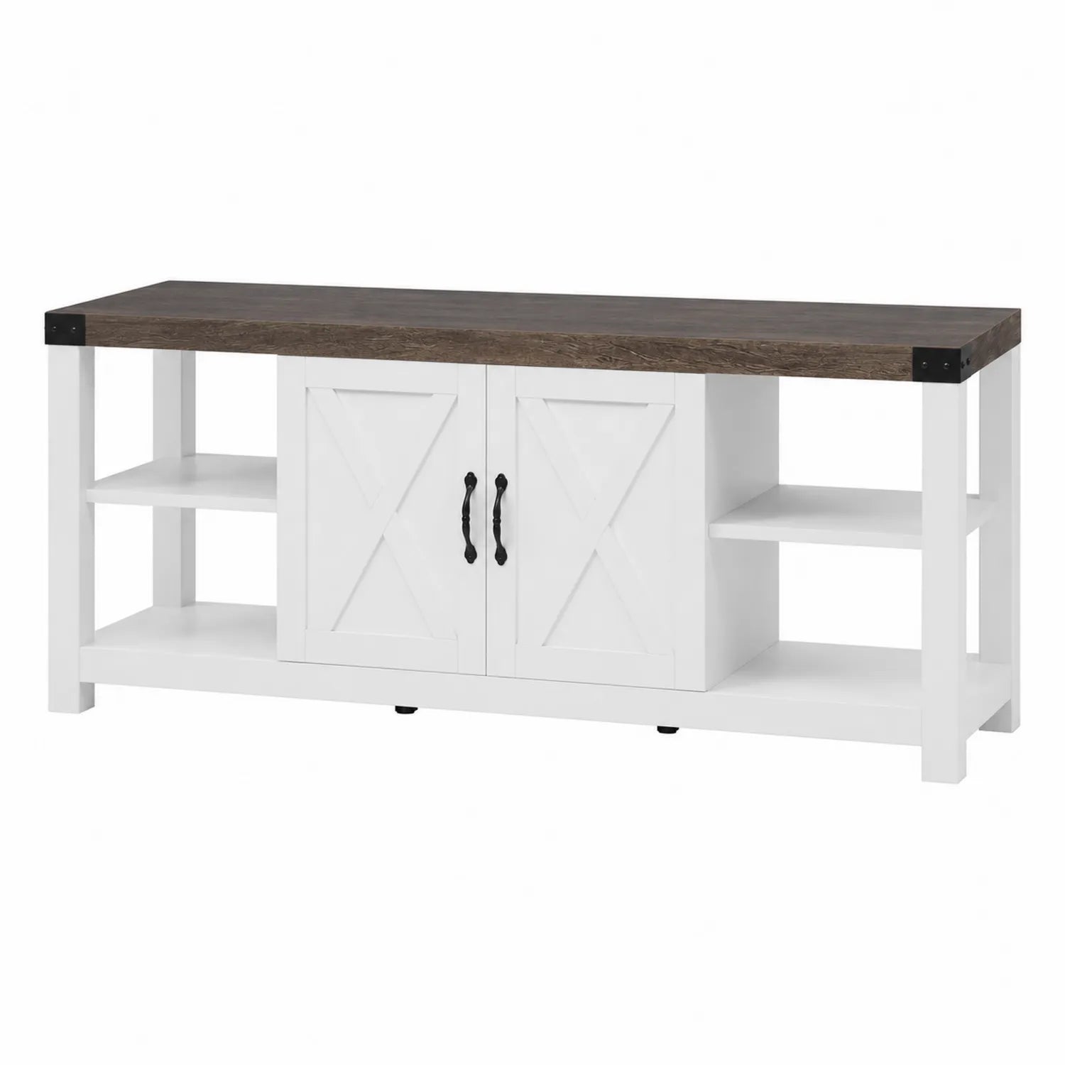 Mobile TV in legno e MDF bianco e marrone con mensole e ante