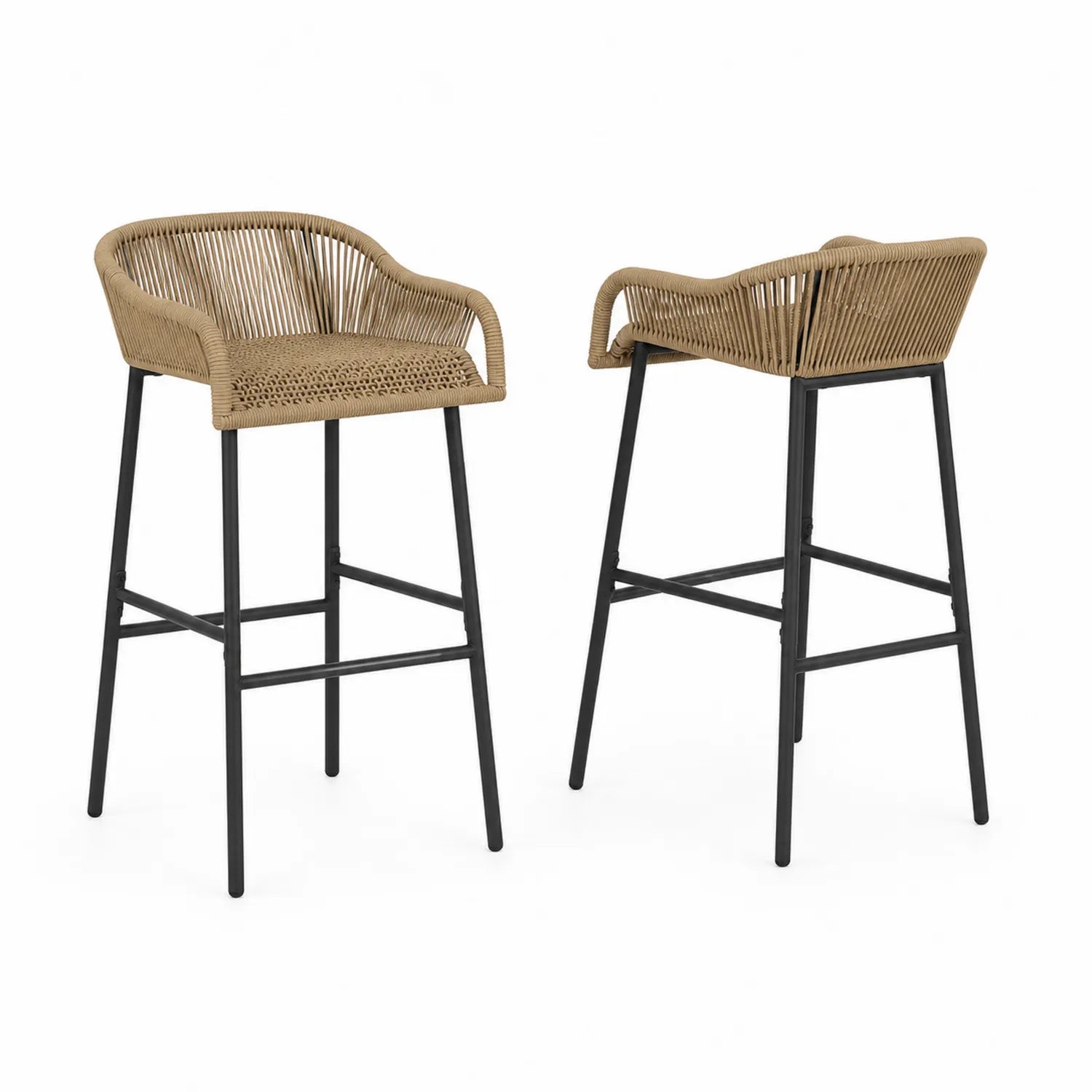 Set di 2 Sgabelli da Bar in Rattan Sintetico con Struttura in Metallo