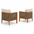 Set di 2 sedie in legno di acacia e rattan con cuscini beige