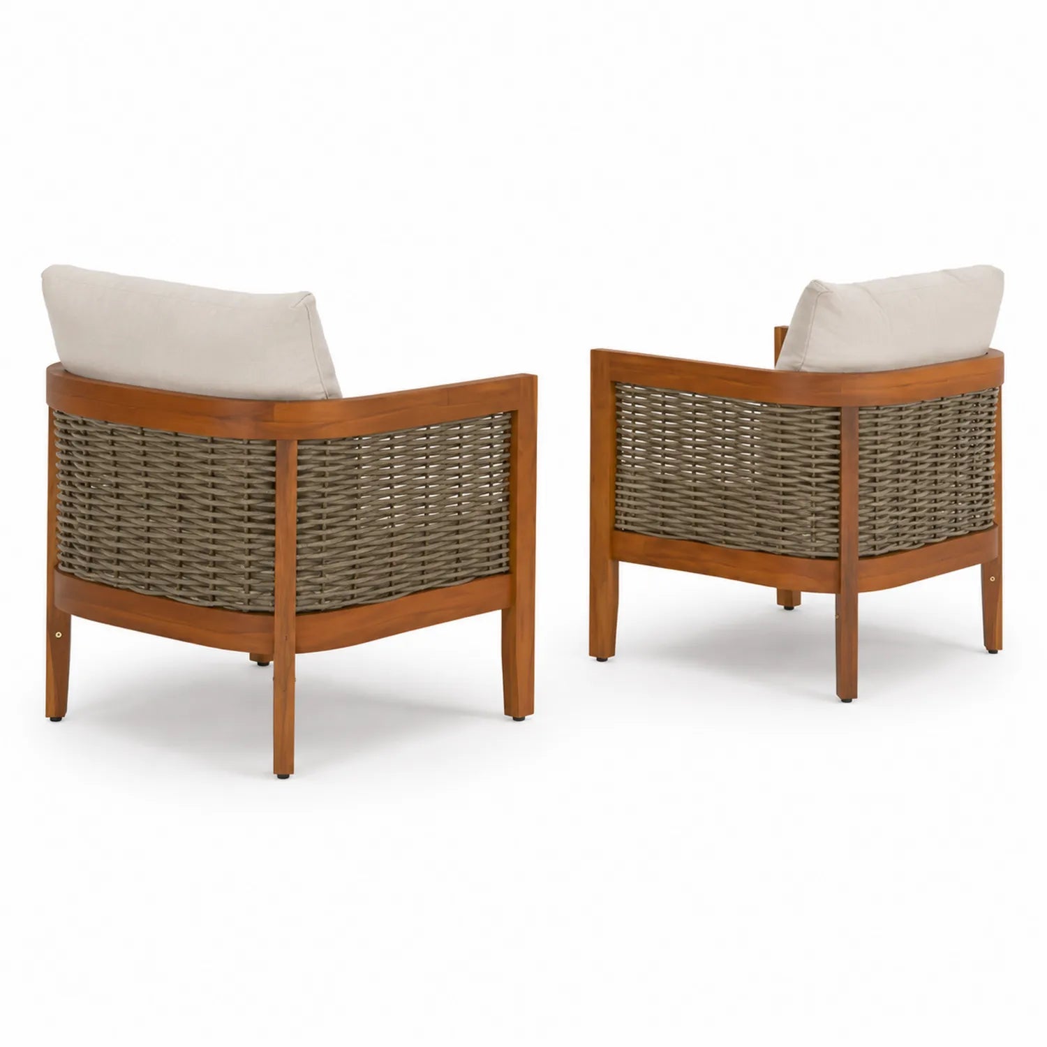 Set di 2 sedie in legno di acacia e rattan con cuscini beige
