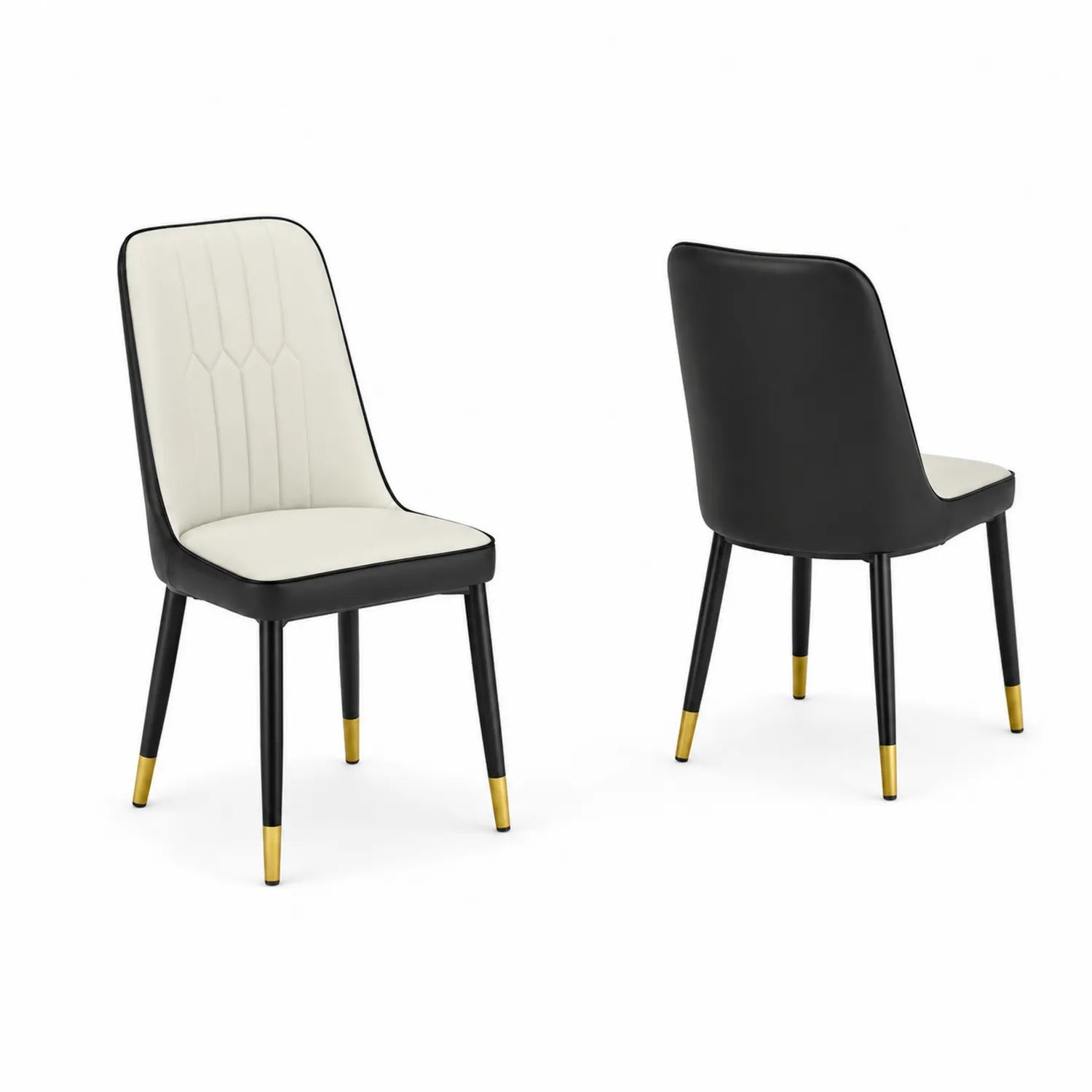 Sedia da pranzo in ecopelle bianco e nero con gambe in metallo dorato