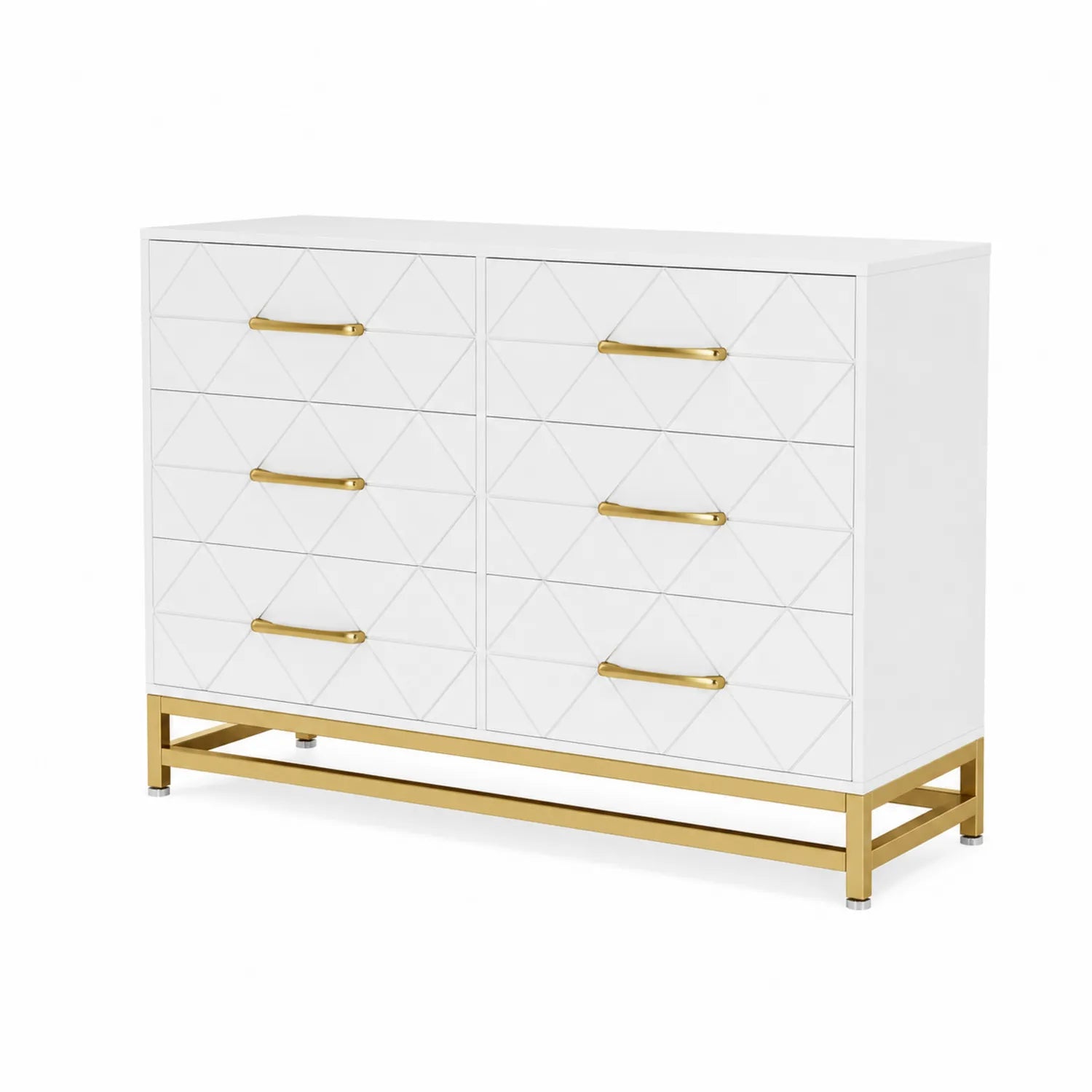 Cassettiera in Legno MDF Bianco con Maniglie in Metallo Dorato