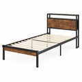 Letto singolo in metallo e legno massello 200x90 cm Nero/Marrone