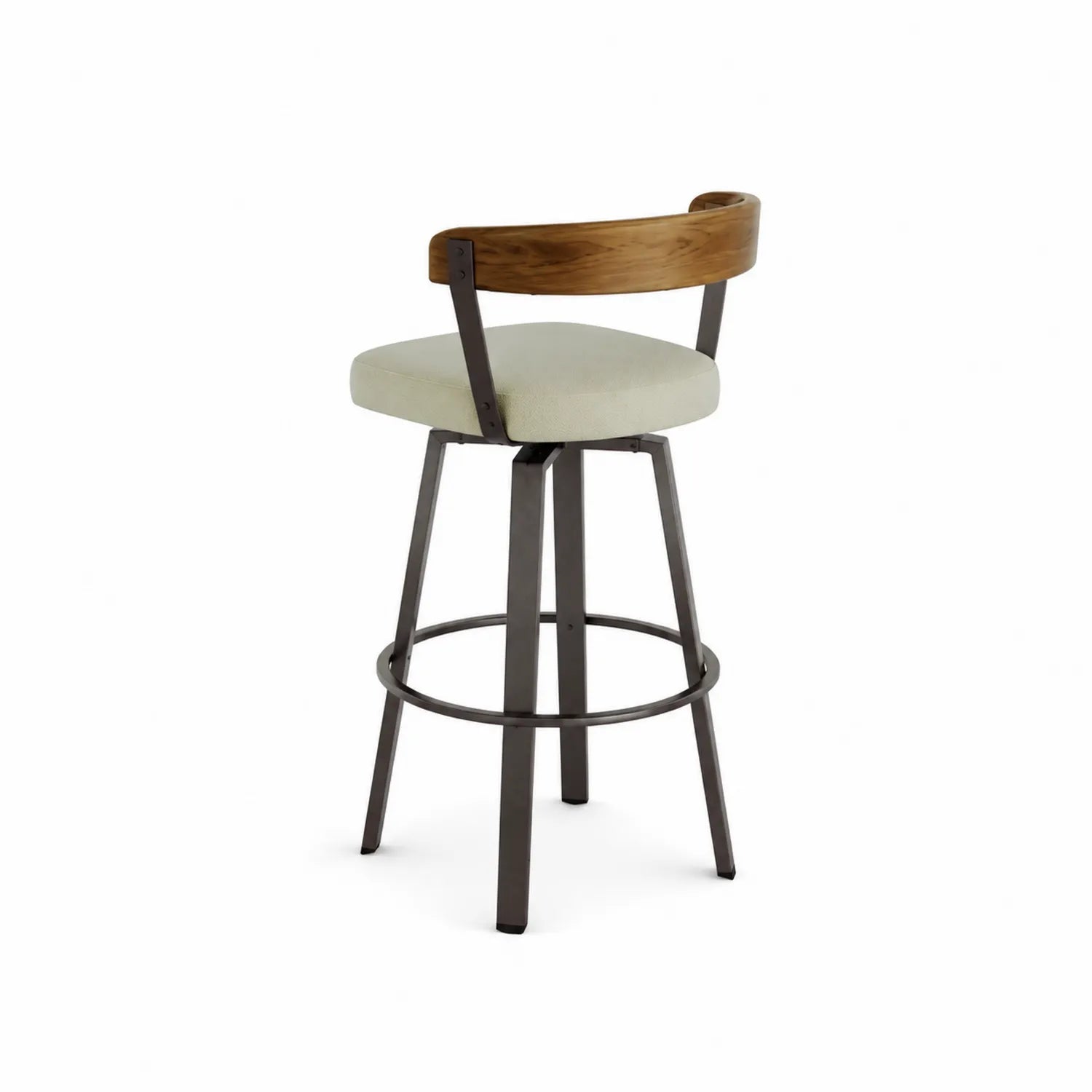 Sgabello da bar in metallo nero e legno con seduta beige