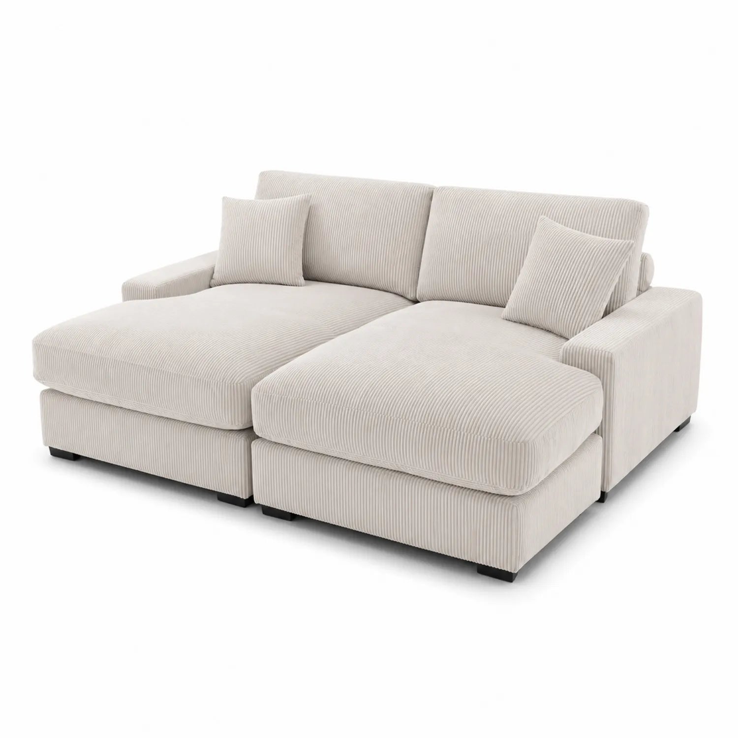 Divano angolare in velluto a coste crema con chaise longue