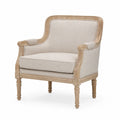 Poltrona in legno di quercia e tessuto beige