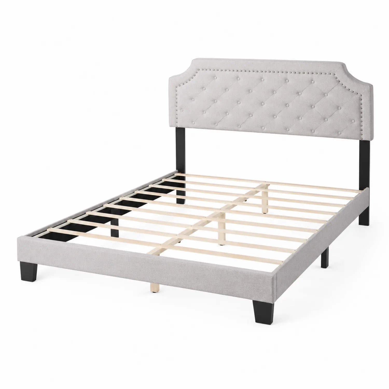 Letto matrimoniale in tessuto grigio con struttura in legno 200x160 cm