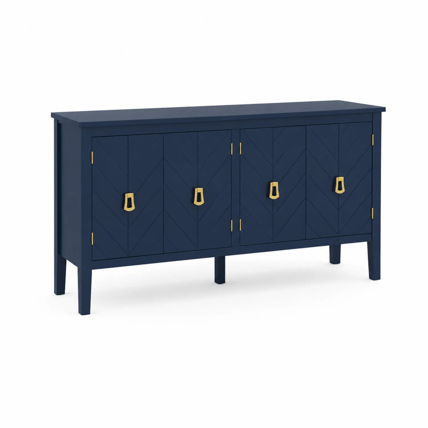 Credenza in legno blu con maniglie in metallo