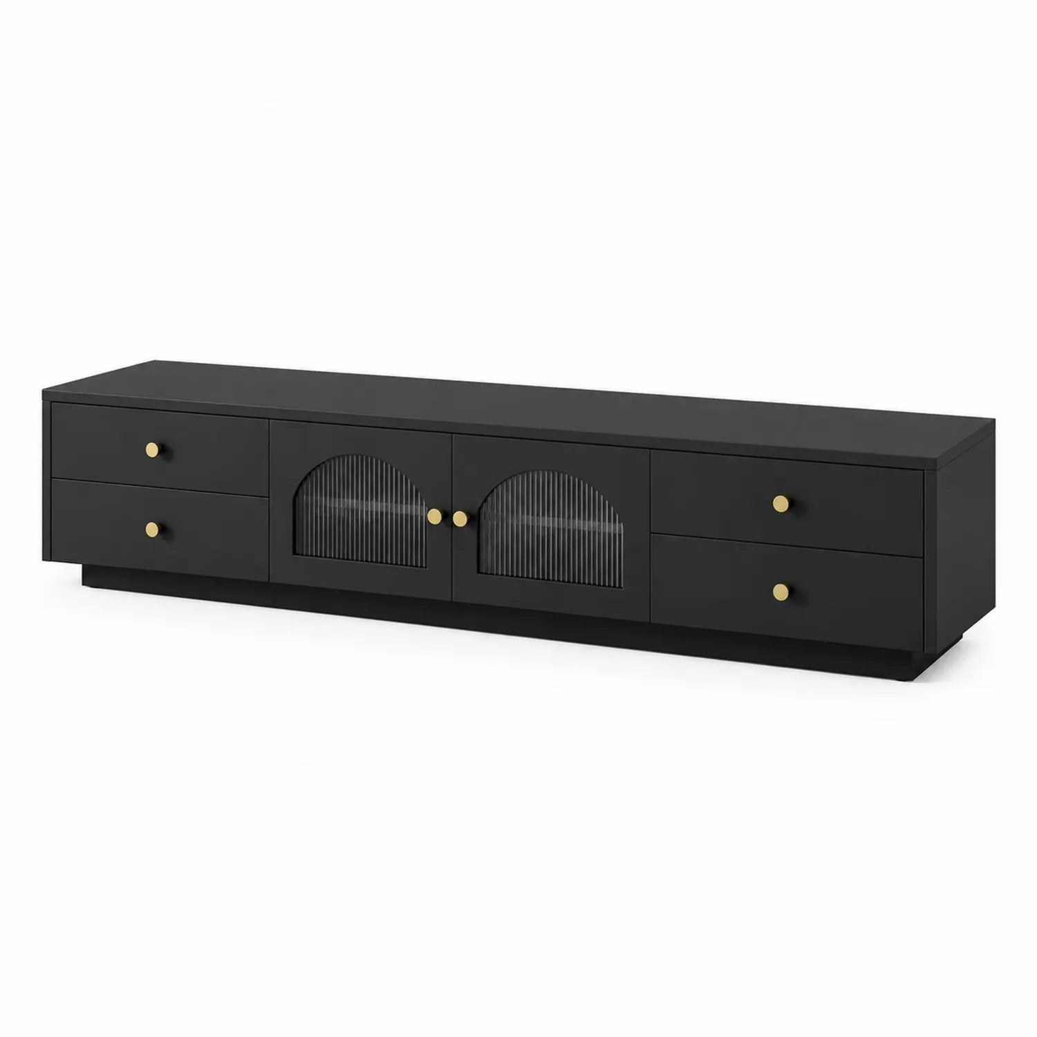 Mobile TV in legno nero con vetro temperato e ottone 180 cm
