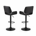 Set of 2 black leather and metal bar stools