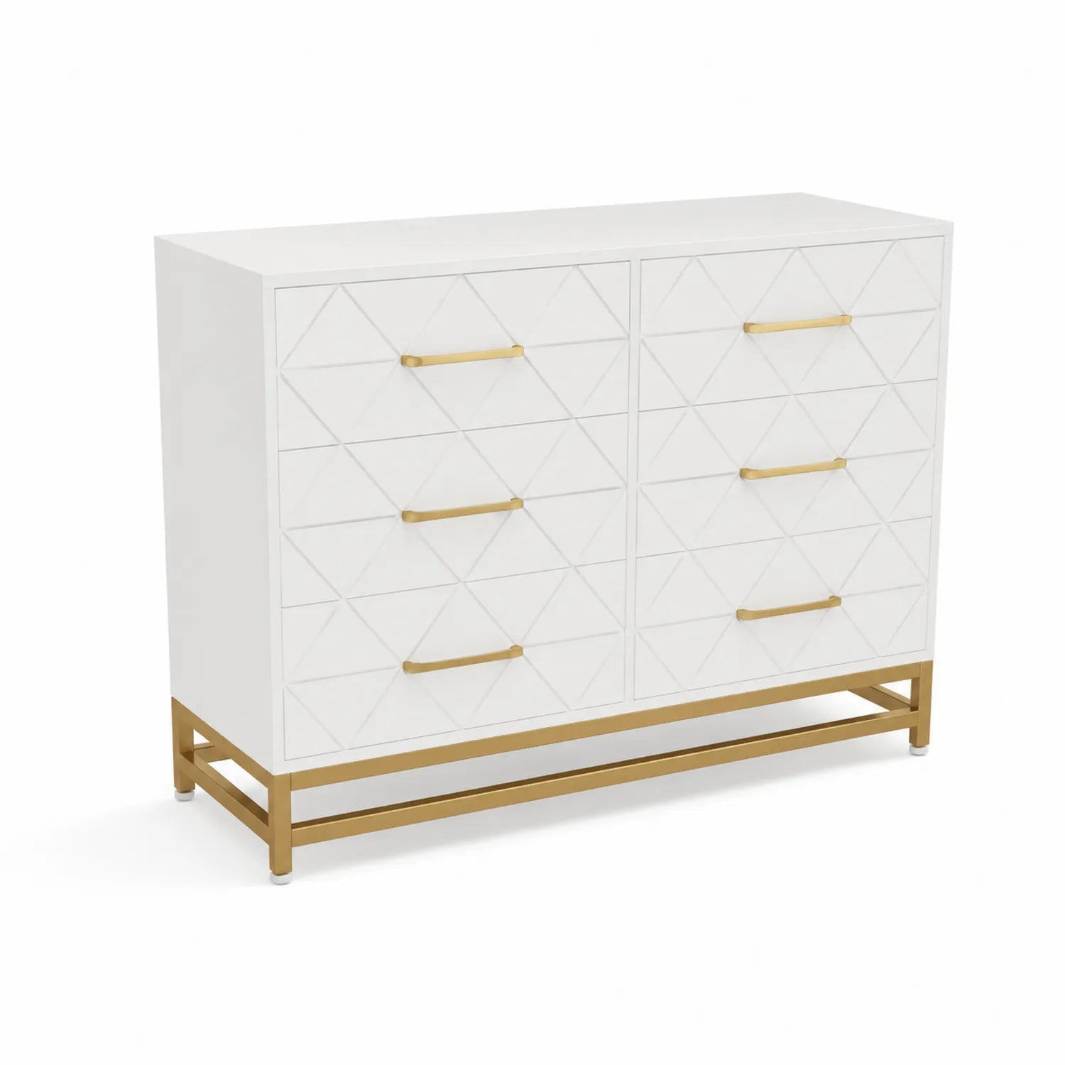 Cassettiera in MDF bianco e metallo oro con 6 cassetti