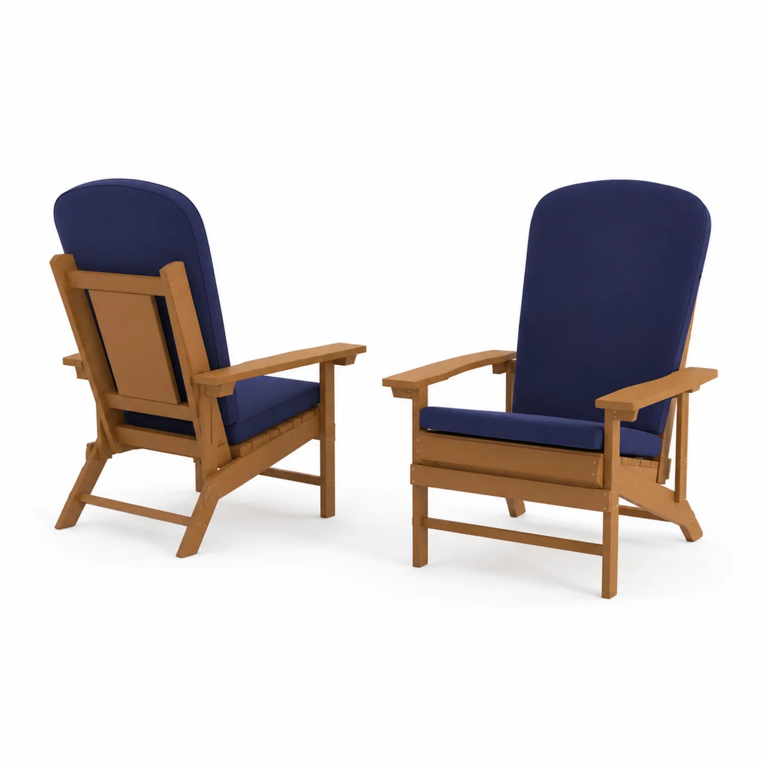 Set di due sedie da giardino in legno con cuscini blu