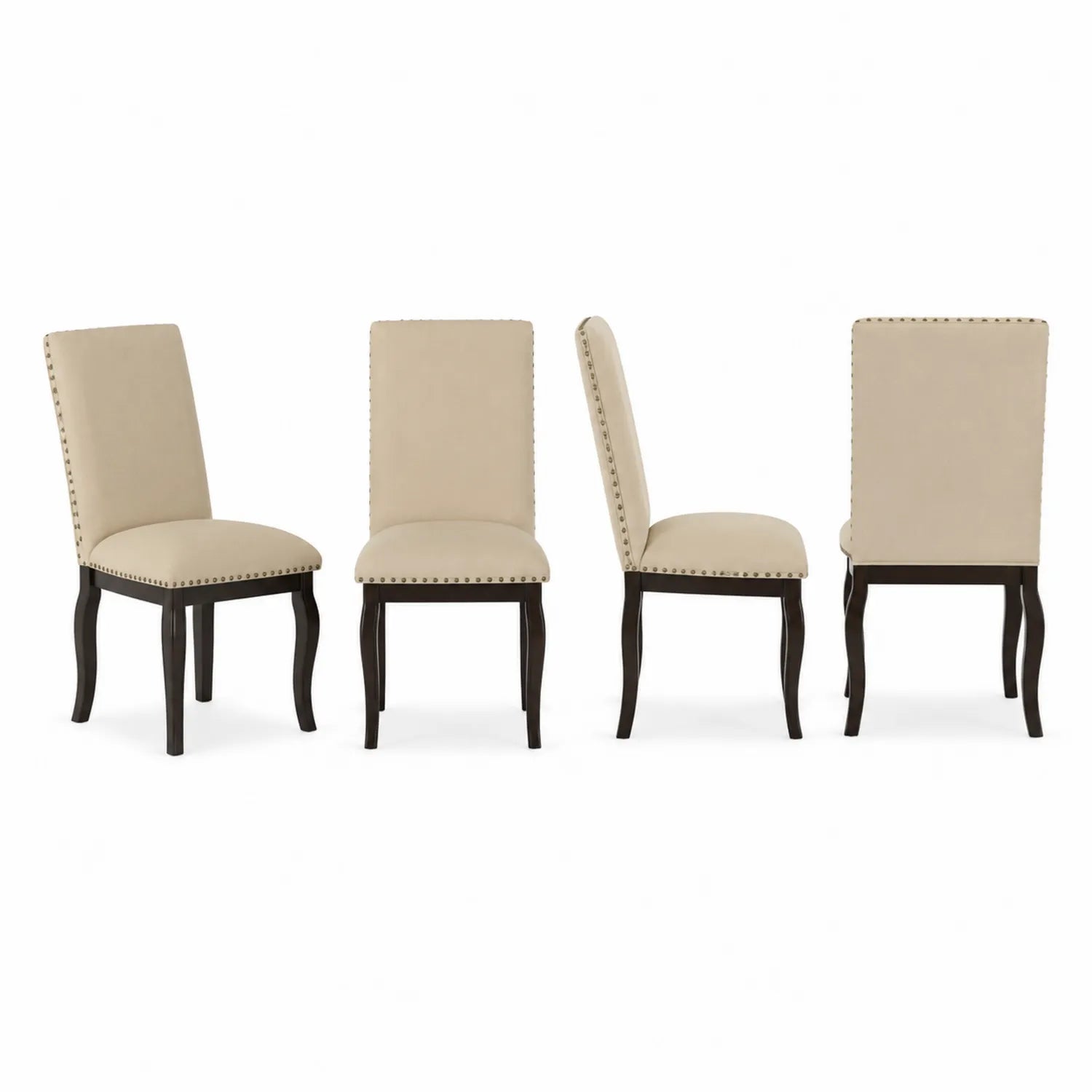Set di 4 Sedie in Legno e Tessuto Beige