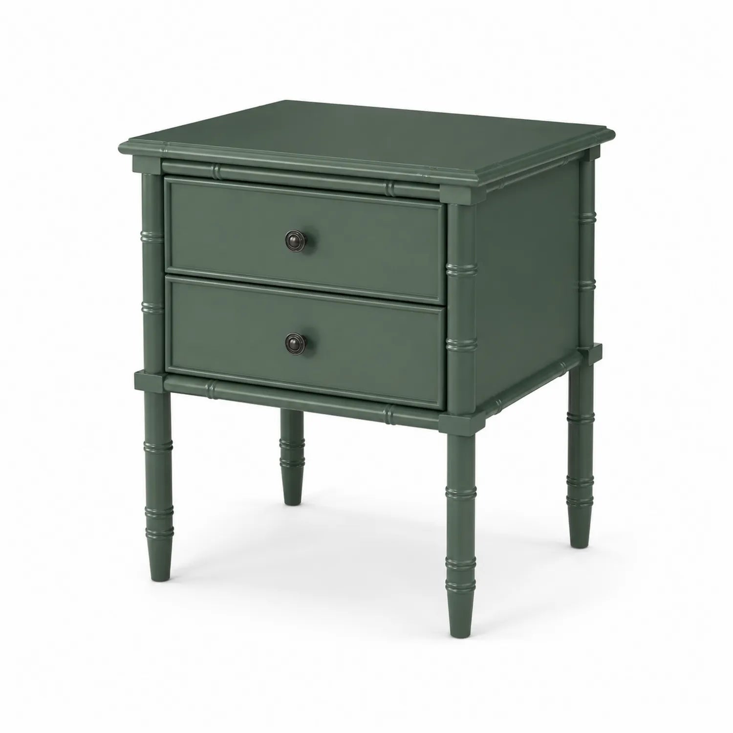Comodino in Legno MDF Verde con Due Cassetti
