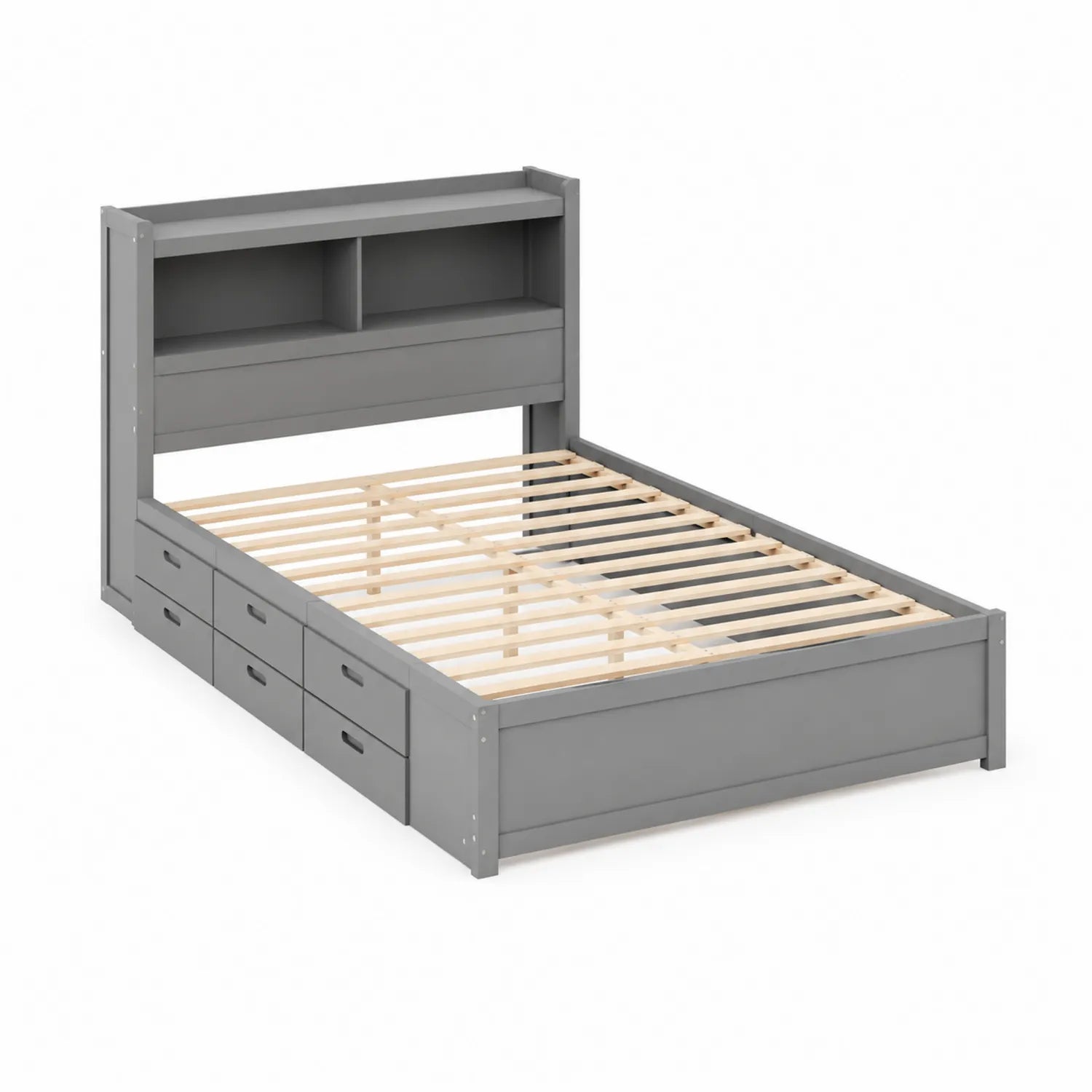 Letto Matrimoniale in Legno con Libreria e Cassetti Grigio 200x160 cm