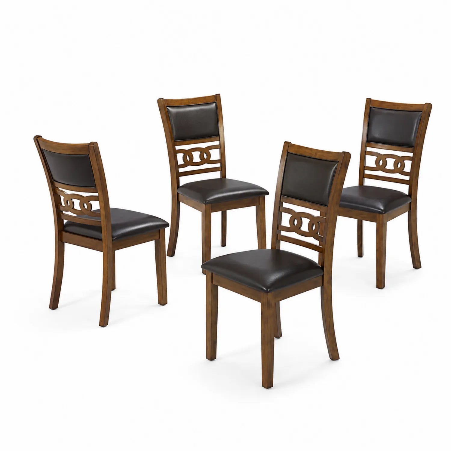 Set di 4 Sedie in Legno e Similpelle Nera