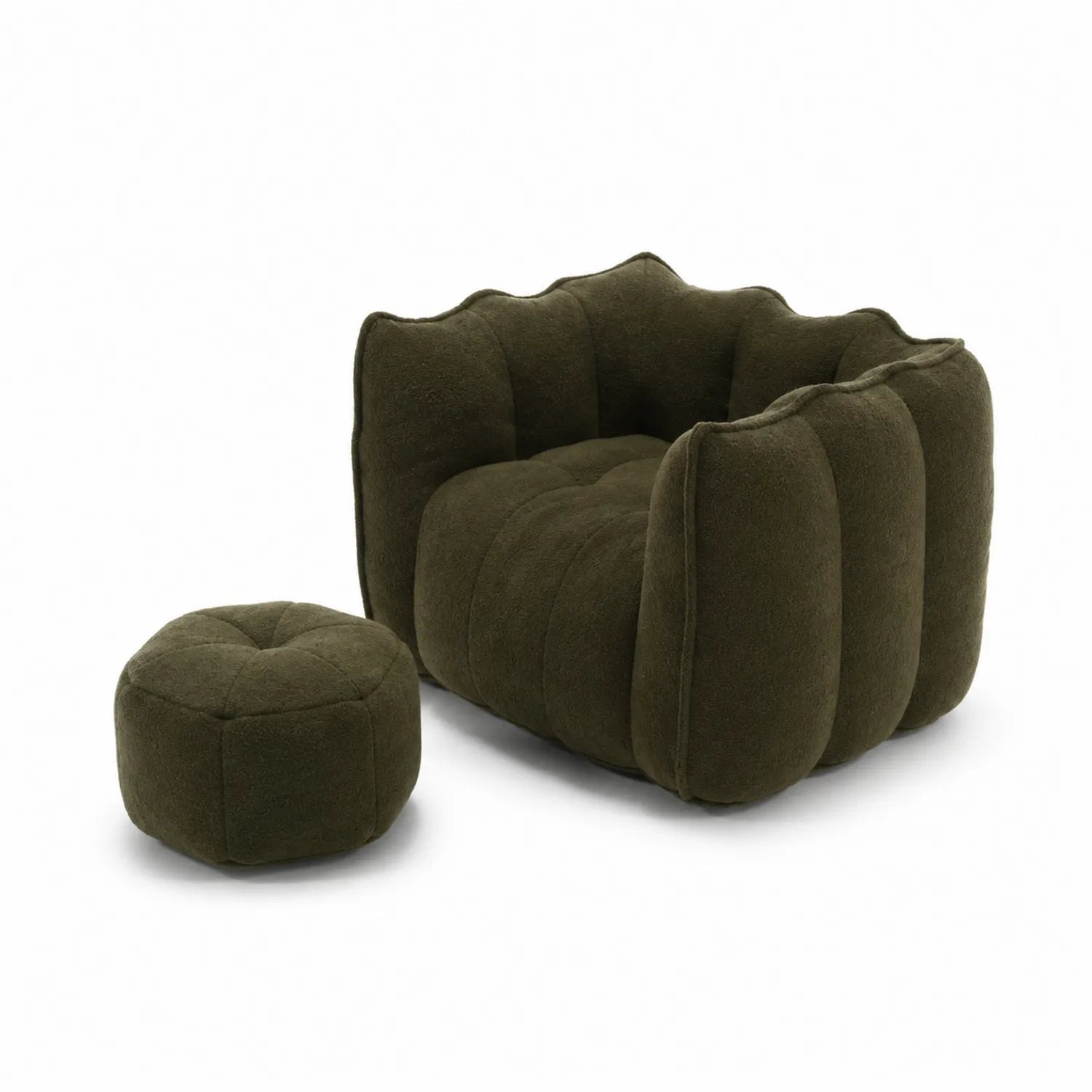 Set Poltrona e Pouf in Tessuto Verde Scuro