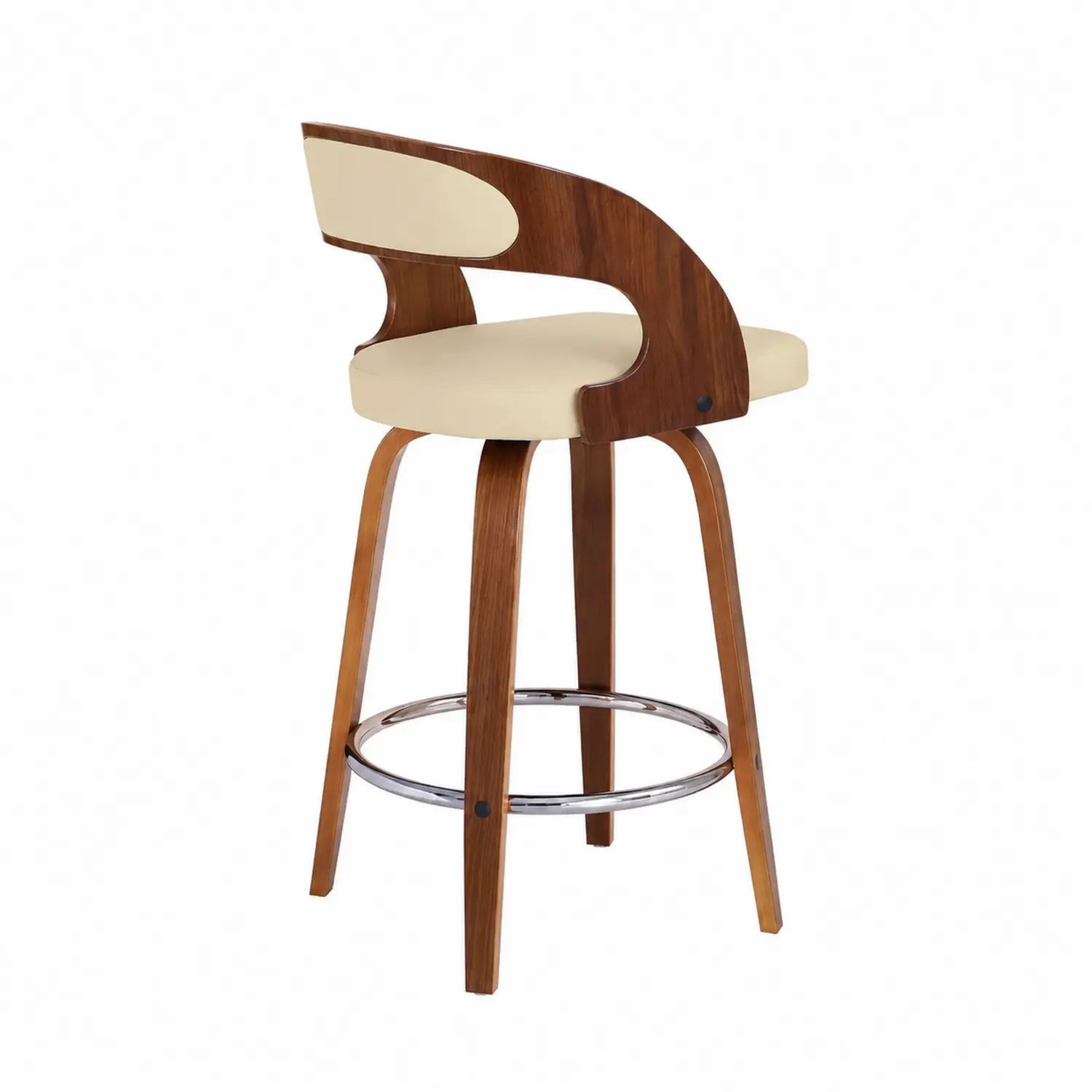Sgabello da Bar in Legno e PU Beige