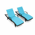 Set di 2 Lettini Prendisole in Rattan Sintetico con Cuscini Blu
