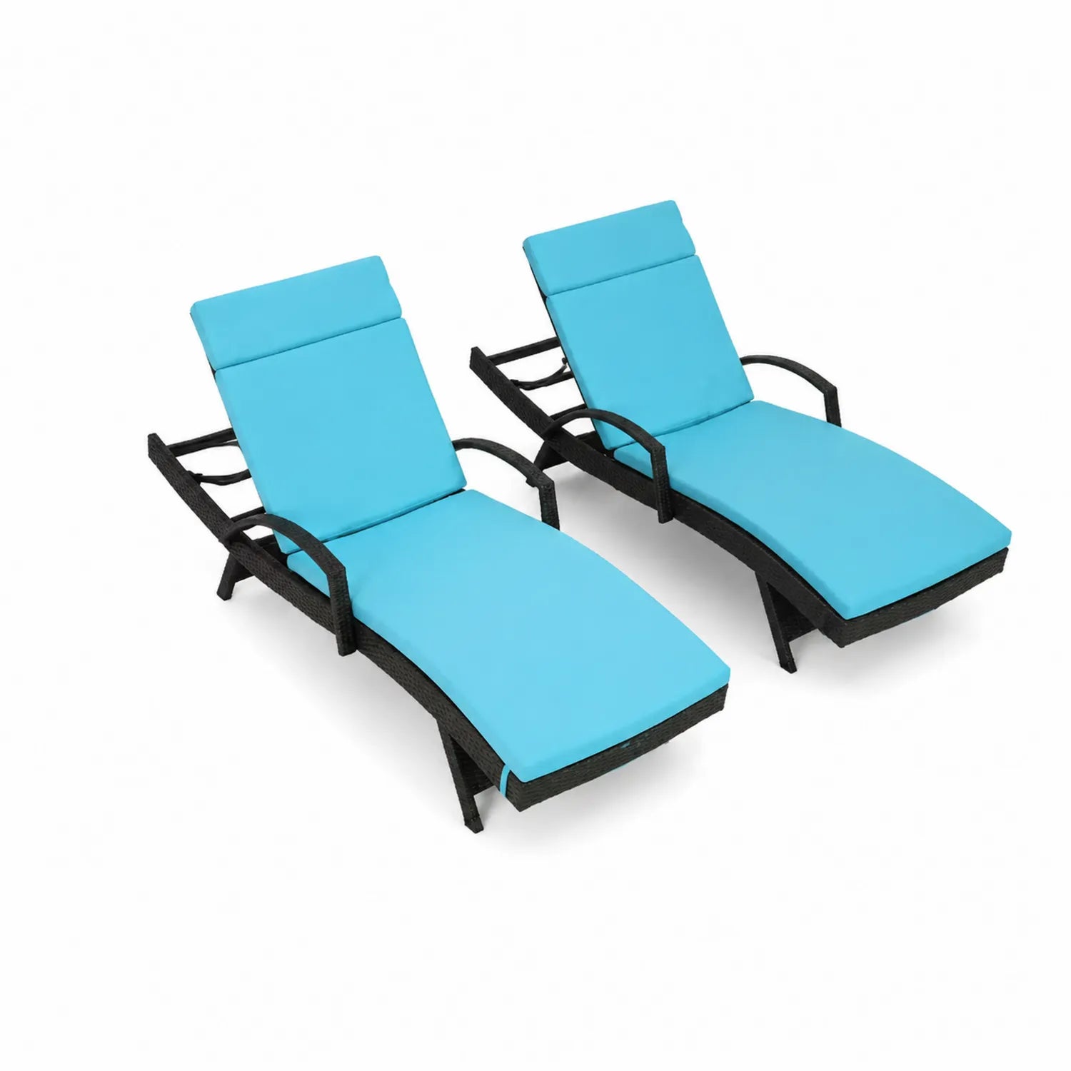 Set di 2 Lettini Prendisole in Rattan Sintetico con Cuscini Blu