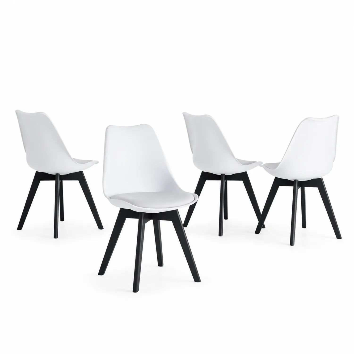 Set di 4 Sedie in Plastica con Gambe in Legno Nero