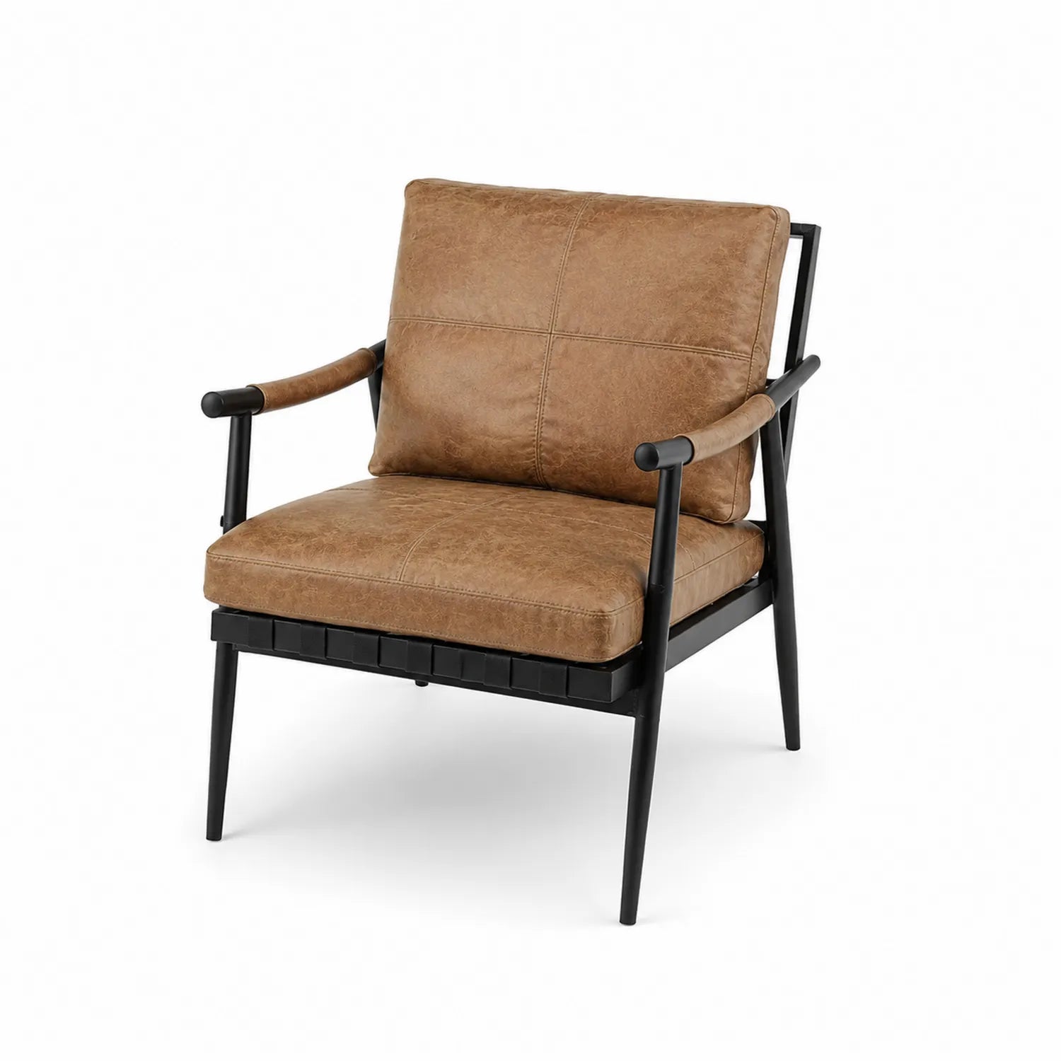 Poltrona in Pelle Sintetica Marrone con Struttura in Acciaio Nero