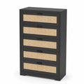 Cassettiera a cinque cassetti in legno e rattan nero naturale