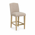 Wooden Stool with Beige Fabric Upholstery