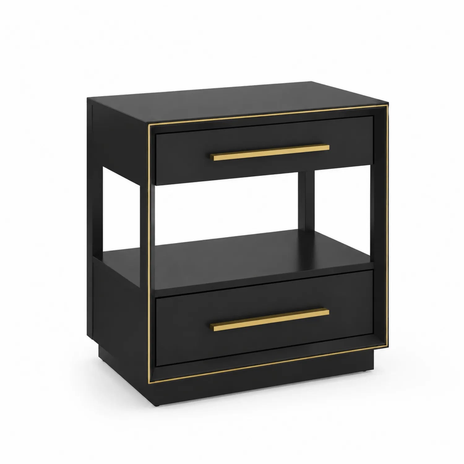 Comodino nero con maniglie dorate in MDF