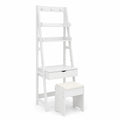 Toeletta con Sgabello in Legno Bianco con Ripiani