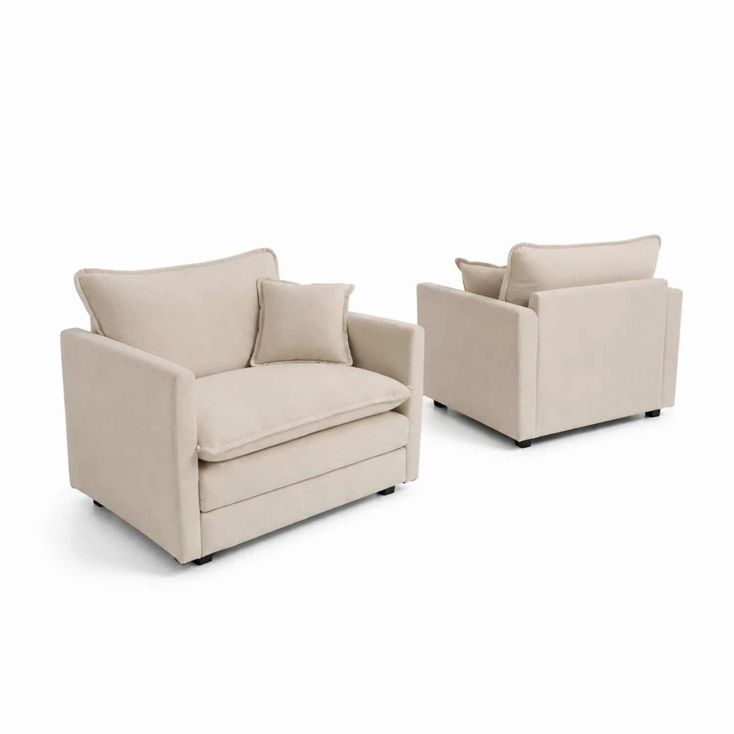 Set di 2 poltrone in tessuto beige con cuscino, dimensioni 100x90x85 cm