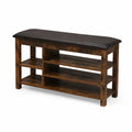 Panca scarpiera in legno con seduta in pelle sintetica 100x30x45 cm Marrone/Nero