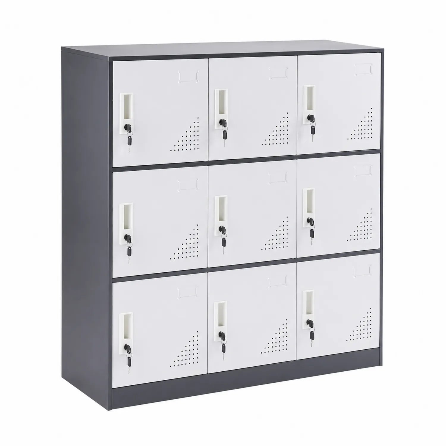 Armadio in Metallo con 9 Scomparti Chiudibili 90x40x90 cm Acciaio Bianco e Nero
