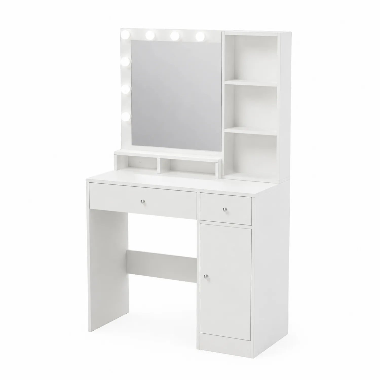 Toeletta in Legno Bianco con Specchio e Luci LED