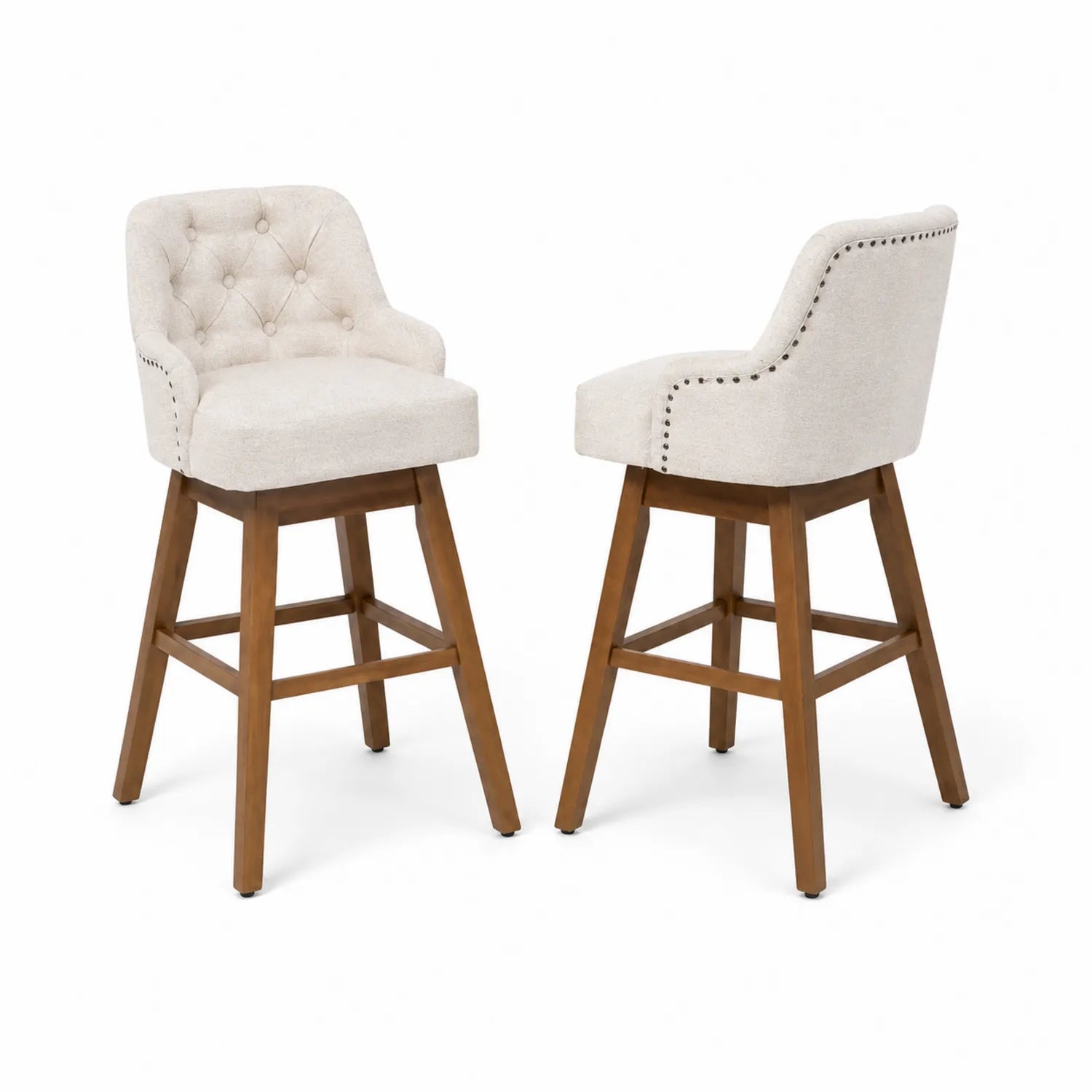 Set di 2 sgabelli da bar in legno e tessuto, crema