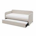 Divano letto in tessuto beige con cassetto estraibile