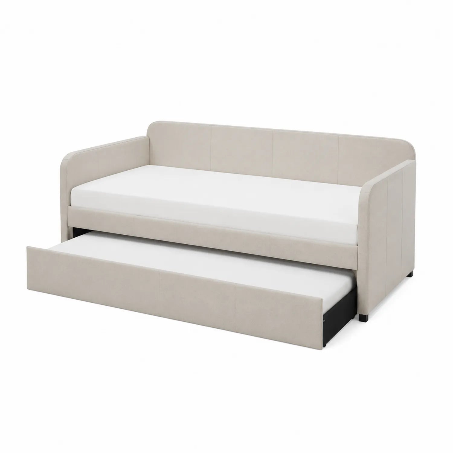 Divano letto in tessuto beige con cassetto estraibile