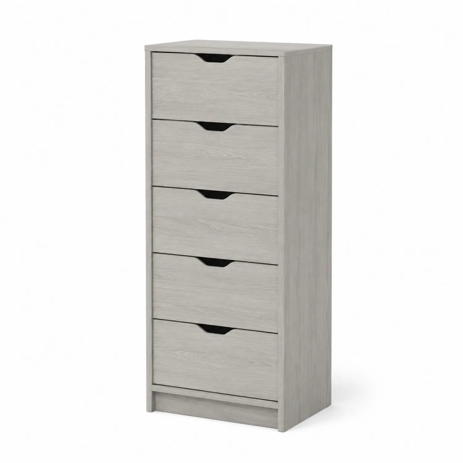 Cassettiera alta a 5 cassetti in legno composito grigio chiaro